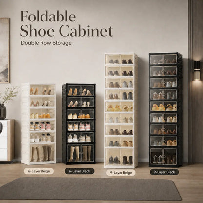 UFORU folding shoe rack, magnetic transparent door shoe cabinet, 9 layers, can store 18 pairs of shoes, simple design, large capacity, sturdy and stackable plastic shoe cabinet, space-saving, no installation required, convenient and practical.