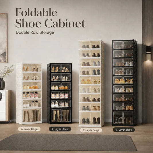 UFORU folding shoe rack, magnetic transparent door shoe cabinet, 9 layers, can store 18 pairs of shoes, simple design, large capacity, sturdy and stackable plastic shoe cabinet, space-saving, no installation required, convenient and practical.
