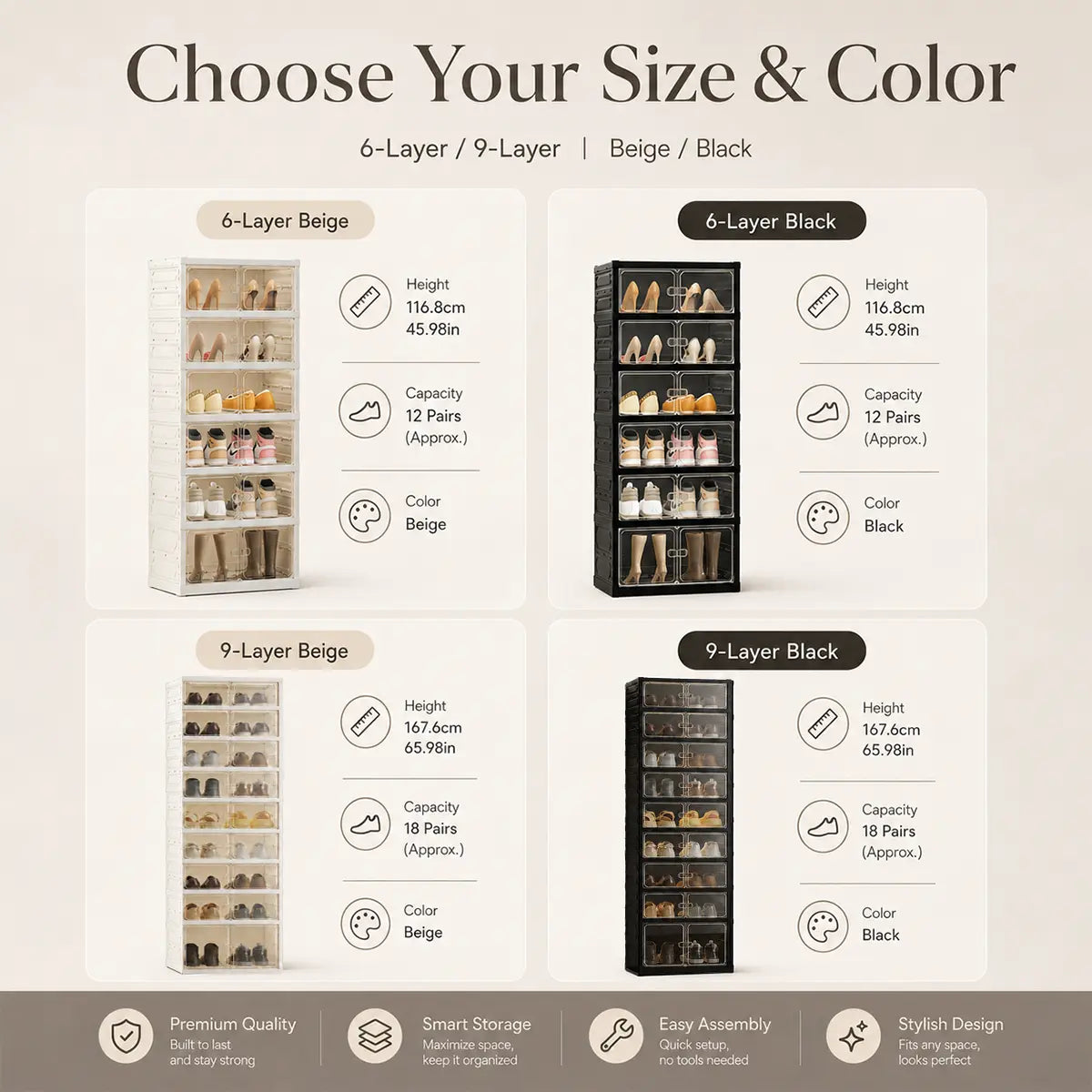 UFORU folding shoe rack, magnetic transparent door shoe cabinet, 9 layers, can store 18 pairs of shoes, simple design, large capacity, sturdy and stackable plastic shoe cabinet, space-saving, no installation required, convenient and practical.