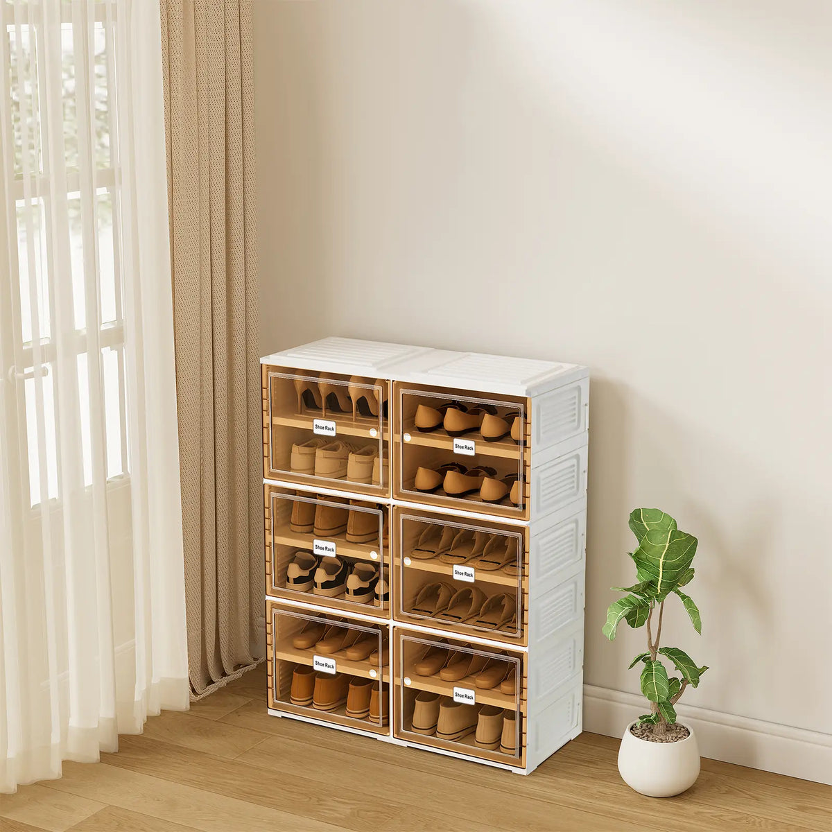 UFORU folding shoe rack, magnetic transparent door shoe cabinet, 9 layers, can store 18 pairs of shoes, simple design, large capacity, sturdy and stackable plastic shoe cabinet, space-saving, no installation required, convenient and practical.